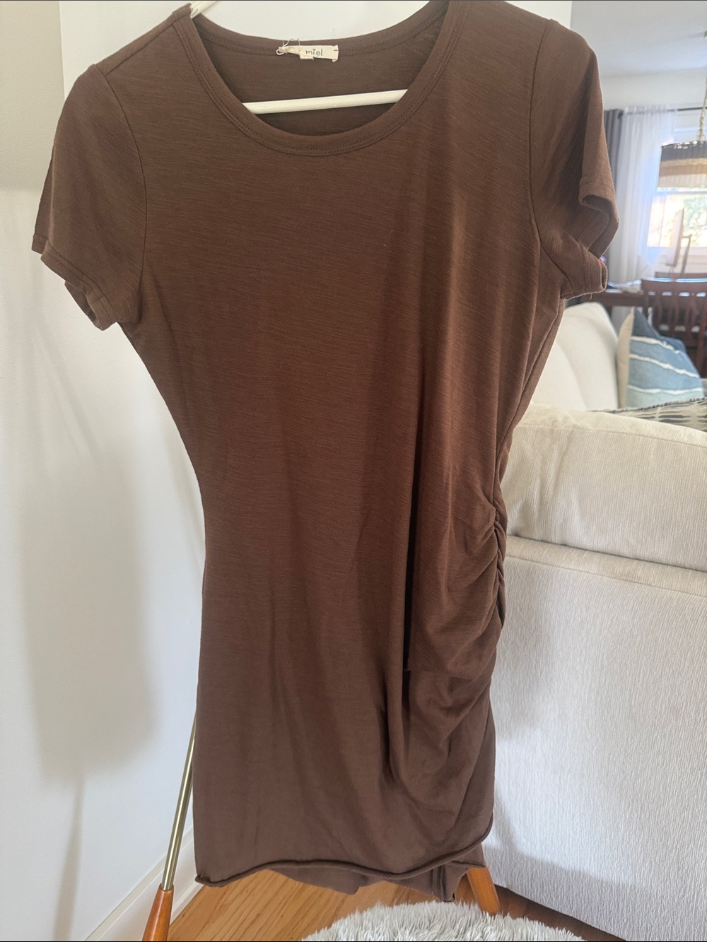 La Miel Brown Short-Sleeve Ruched-Side Dress